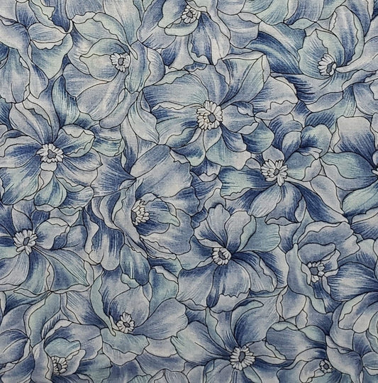 Printed Exclusively for Jo-Ann Stores, Inc. by Tropical Trading Co. - Blue Tone-on-Tone Flower Print Fabric