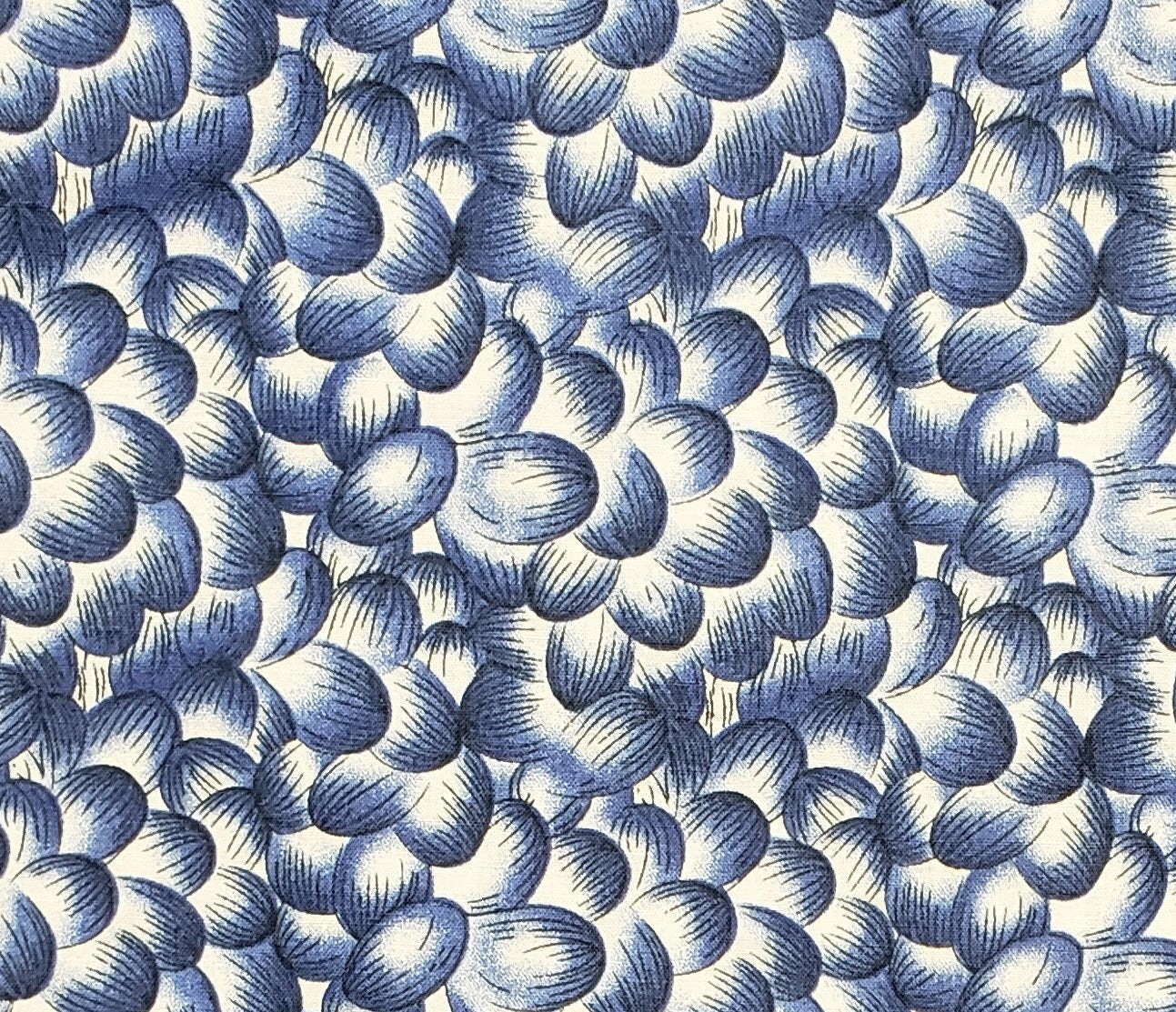 Designed by Beth Ann Bruske for David Textiles, Inc. - White Fabric with Dark Blue "Petal" Print
