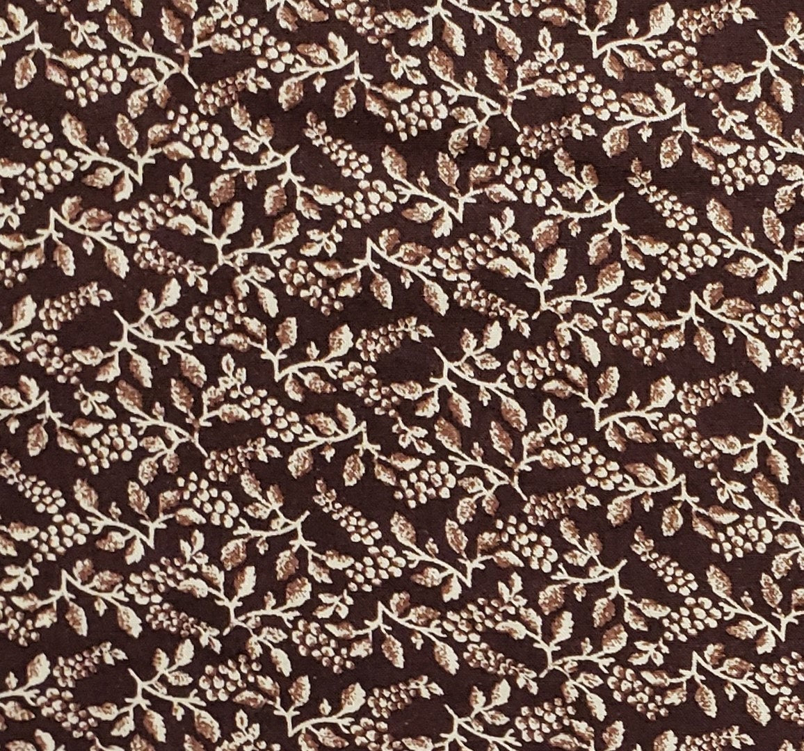 Dark Chocolate Fabric Tone-on-Tone Vintage Grapevine Print