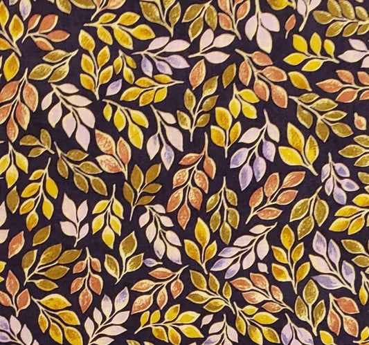 Exclusively for Jo-Ann Stores, Inc. - Dark Brown with Purplish Undertone Fabric with Leaf Print in Rust, Olive, Gold and Lavender