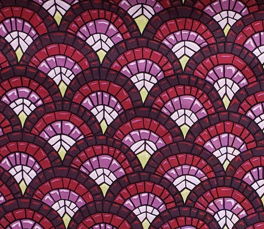 Cathedral Window / Clamshell Print Fabric in Raspberry, Plum and Bright Green