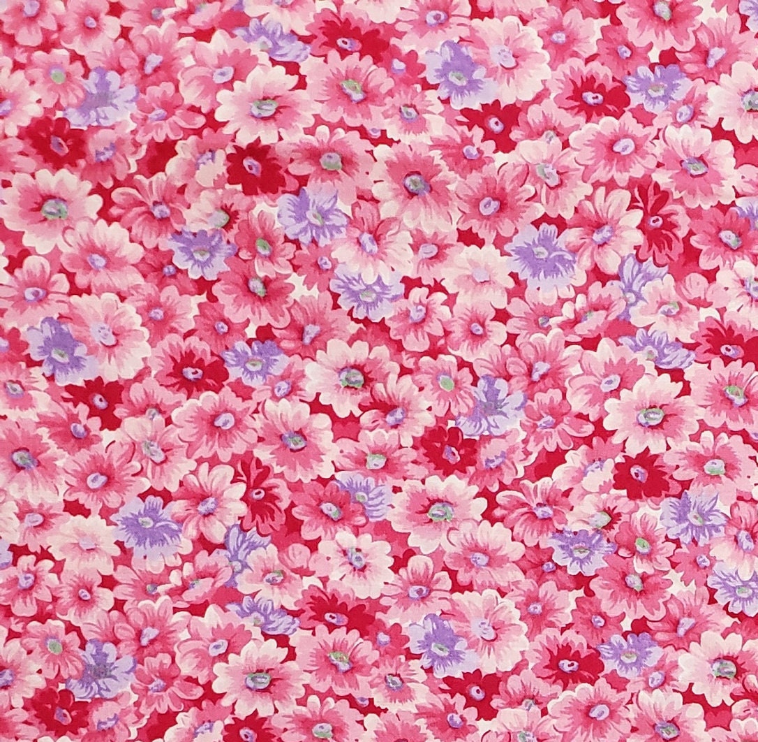 Bright Pink and Lavender Floral Print Fabric