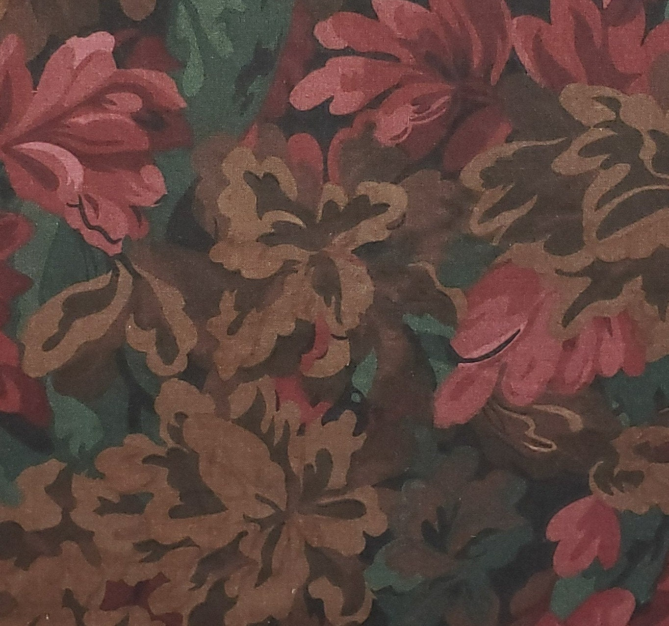 Bordeau by Jinny Beyer for RJR Fashion Fabrics - Black Fabric with Burgundy, Pink, Brown and Tan Large Flower Print