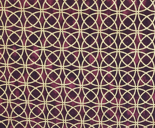 Marcus Brothers Textiles, Inc. - Plum and Berry Fabric with Metallic Gold Intertwined Circle Print