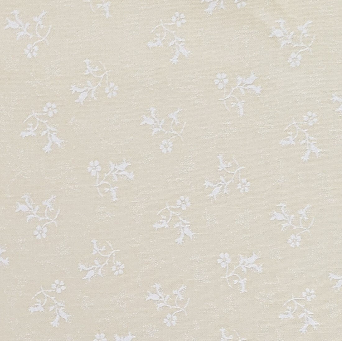 Ecru Fabric with White Flower Print