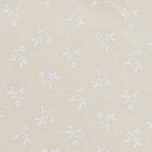 Ecru Fabric with White Flower Print