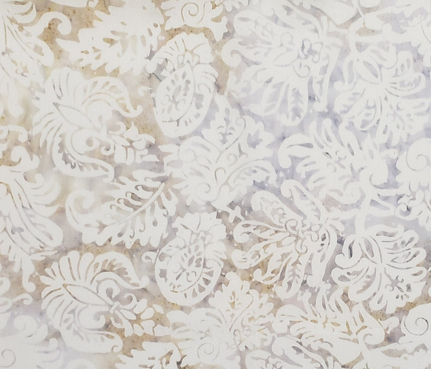 BATIK - Ivory / Tan / Gray Fabric with Leaf Print