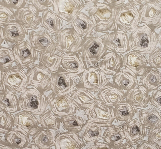 Designed by Beth Ann Bruske for David Textiles, Inc. - Taupe Fabric with Gray / Beige / Brown Print