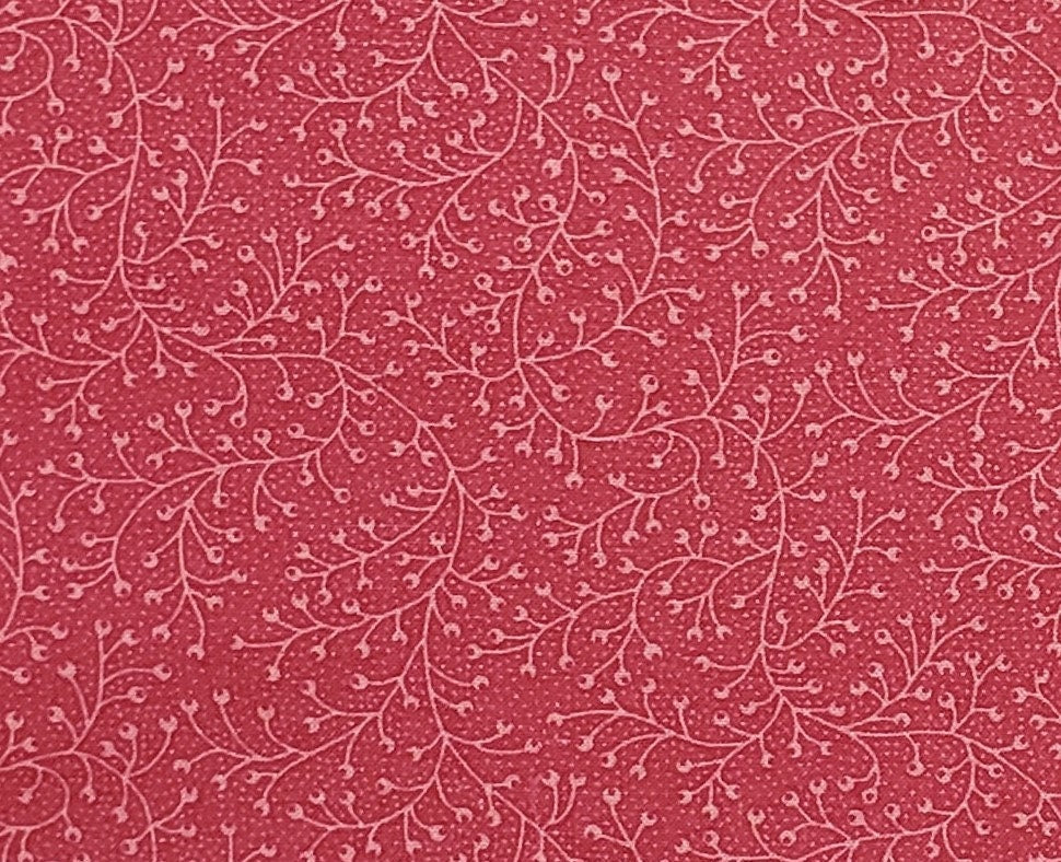 Burgundy Fabric with Tone-on-Tone Vine and Berry Print