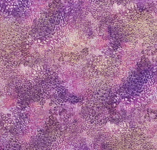 Rain Forest by Ro Gregg Pattern 2598M Northcott - Purple and Bright Pink Tonal Fabric with Gold Metallic Frost