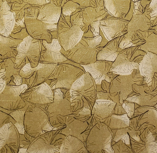 Classic Cottons 2003 - Antique Gold Tonal Fabric / Brown Leaf Design and Metallic Gold Leaf Veins