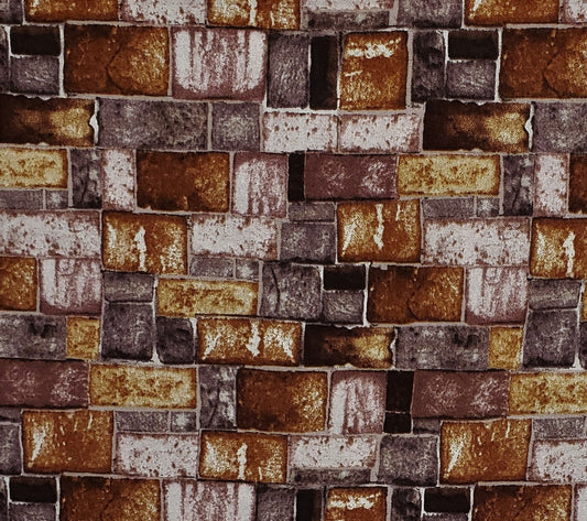 Faye Burgos for Marcus Brothers Textiles, Inc. - Dark Brown / Rust / Gray Brick Print Fabric