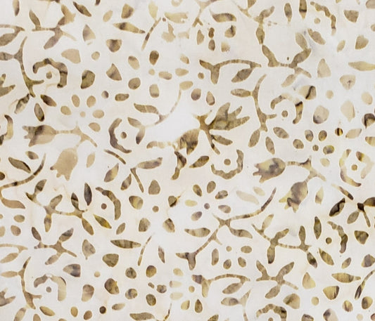 BATIK - Cream Fabric with Brown / Beige Flower and Vine Pattern