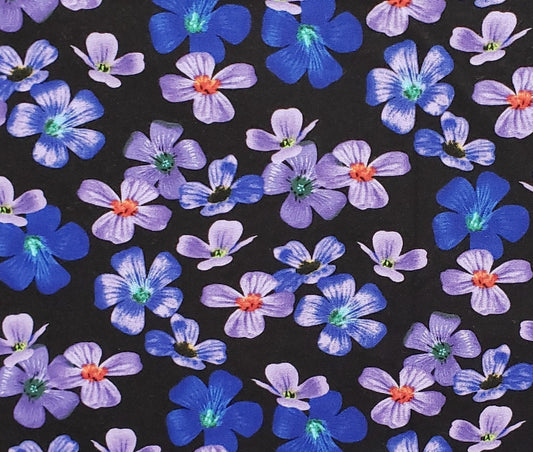 Designed and Produced Exclusively for JoAnn Stores - Black Fabric / Blue and Purple Flower Print