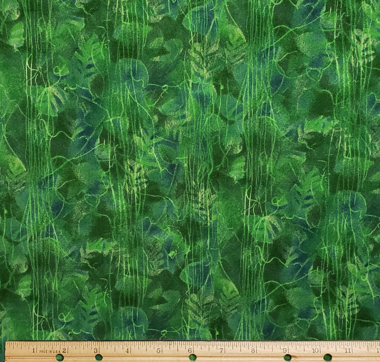 EOB - Designed Exclusively by Lauren Lee LTD for Jo-Ann Stores - Dark Green and Blue Tonal Fabric / Tone-on-Tone Leaf Vine Print