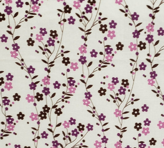 Designed and Produced Exclusively for JoAnn Fabric and Craft Stores - Soft White Fabric / Multi-Tone Purple Flower and Vine Print