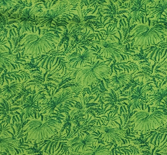 Bright Green Fabric / Dark Green Leaf Print