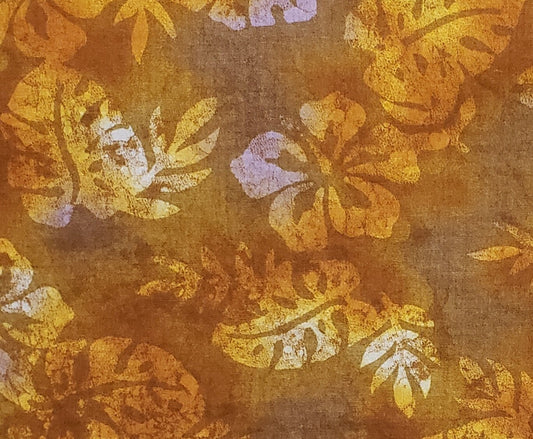 Light Brown, Rust Tonal Fabric with Shades of Cream and Lavender in "Batik" Style Leaf Print