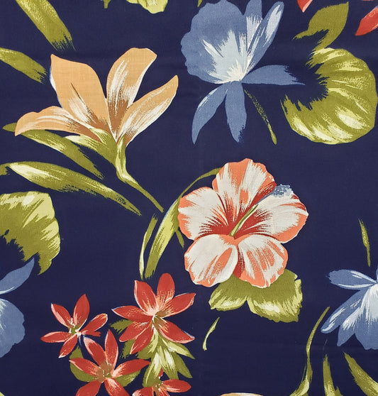 Dark Blue Fabric with Large Flower Print - 58" WIDE