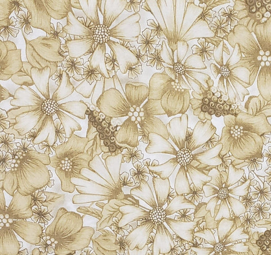 Leslie Beck for Cranston Print Works Co. - Soft White Fabric with Tan Tonal Flower Print