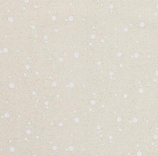 Cream Fabric / White Multi-Sized Dots and Gold Glitter "Frost" - Selvage to Selvage Print