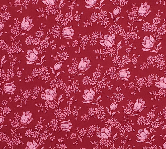 Cranberry Fabric / Tonal Flower Print - Selvage to Selvage Print