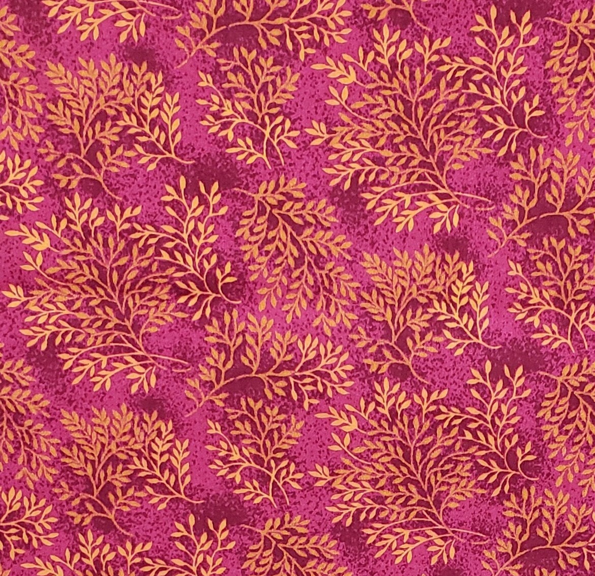 BATIK - Raspberry / Gold Fabric with "Branch" Print