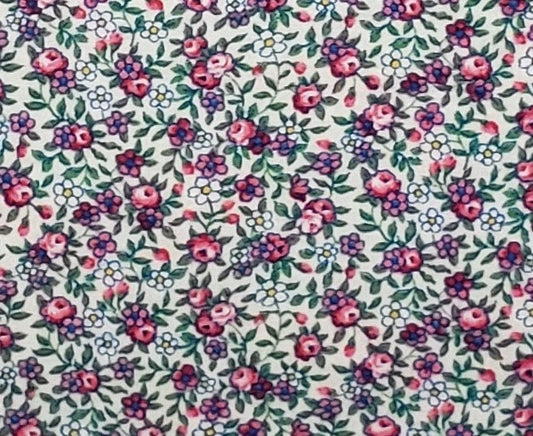 Concord Fabrics, Inc. - Vintage Pink / Purple / White Flower Print on Soft White Fabric