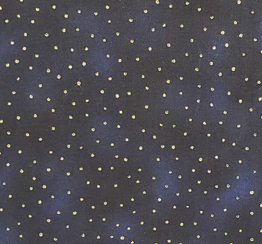 Luxury Blenders by P&B Textiles - Dark Sapphire Blue Tonal Fabric / Gold Metallic Dots