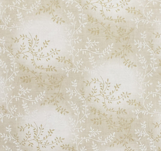 Light Tan and Oatmeal Fabric with Dark Tan and Cream Vine and Leaf Print