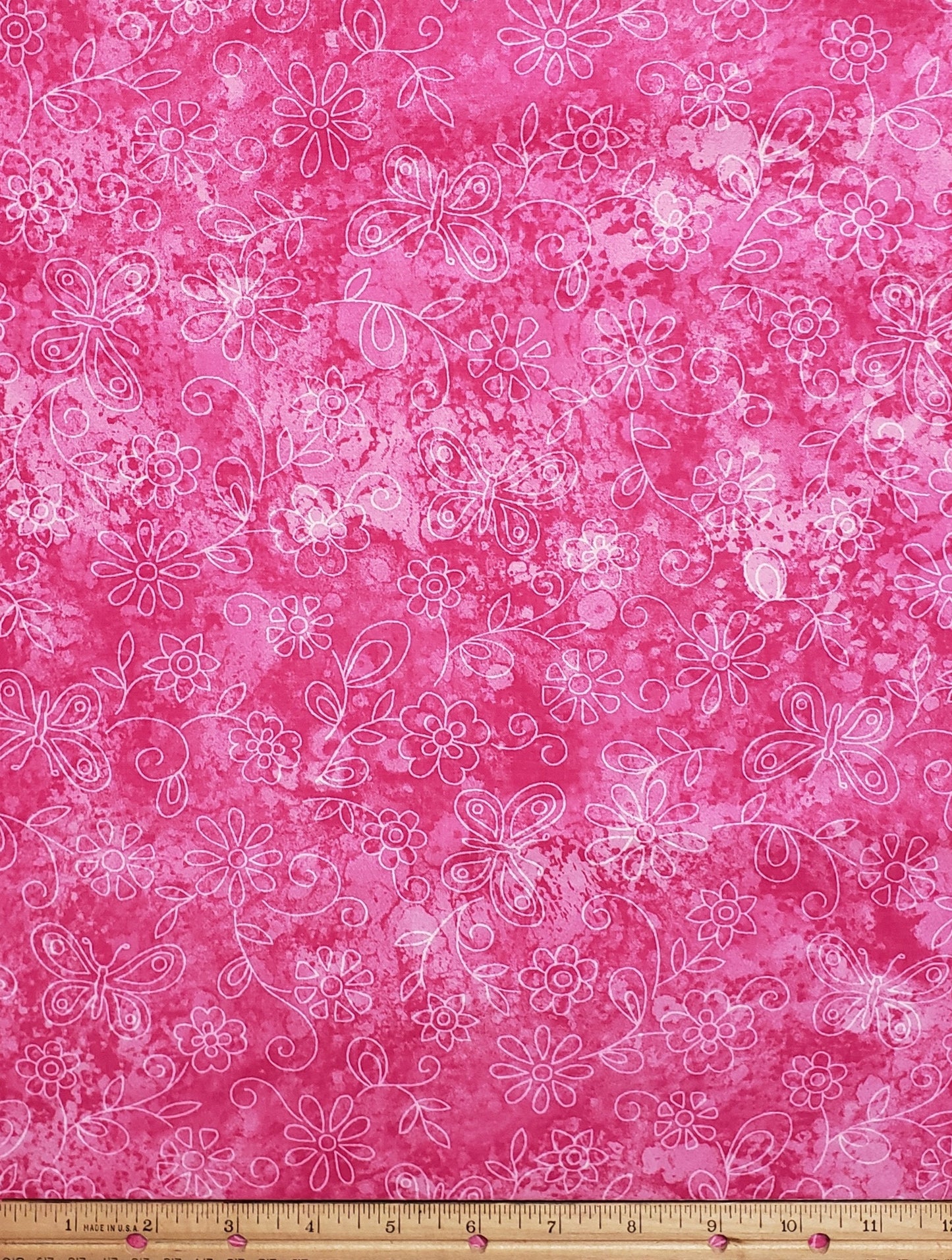 EOB - Fabric Traditions 2007 - Bright Pink Tonal Fabric / White Outlined Flowers and Butterflies