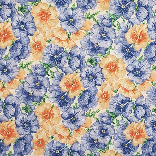 Textile Arts & Film, Inc.  - TAF - Cream Fabric / Blue and Peach Flower Print