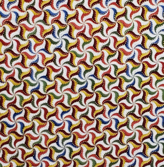 Designed and Produced Exclusively for JoAnn Fabric and Craft Stores-White Fabric/Dark Red/Orange/Gold/Green/Blue Print/Gold Metallic Dots