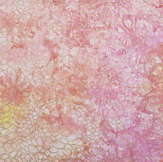 EOB - BATIK - Pink / Yellow / Coral Patterned Fabric with Gold Metallic Accents