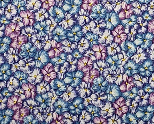 Miss Milly's Garden by Kim Churbuck for P&B Textiles 2003 - Blue, Purple and Turquoise Pansy Print Fabric