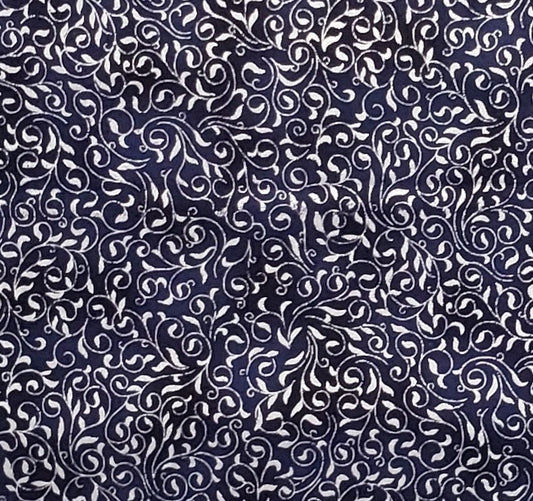 Winter Wonderland Style #B887 by Hoffman California International Fabrics - Dark Blue Tonal Fabric / Silver Metallic Leaf and Vine Pattern