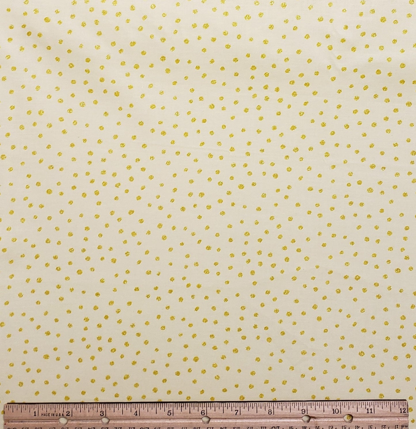 Pale Yellow Fabric / Gold Metallic Dots