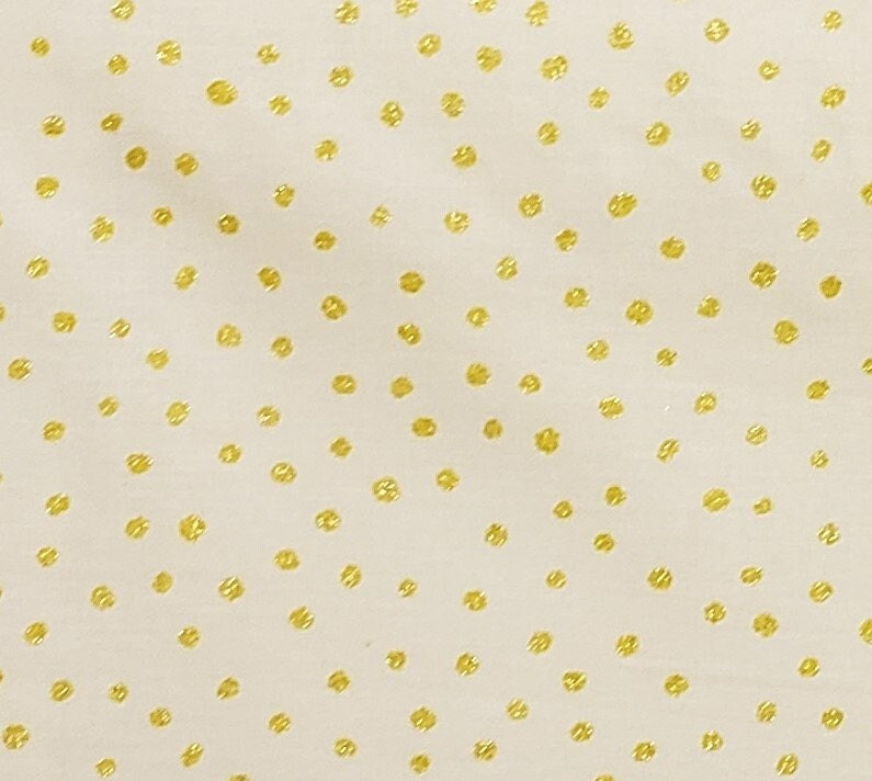 Pale Yellow Fabric / Gold Metallic Dots