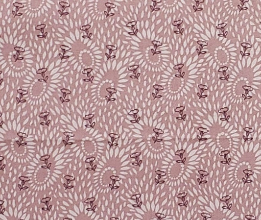 Reproduction Style Print / Antique Rose Fabric with Darker Pink Flowers / White Pattern Background