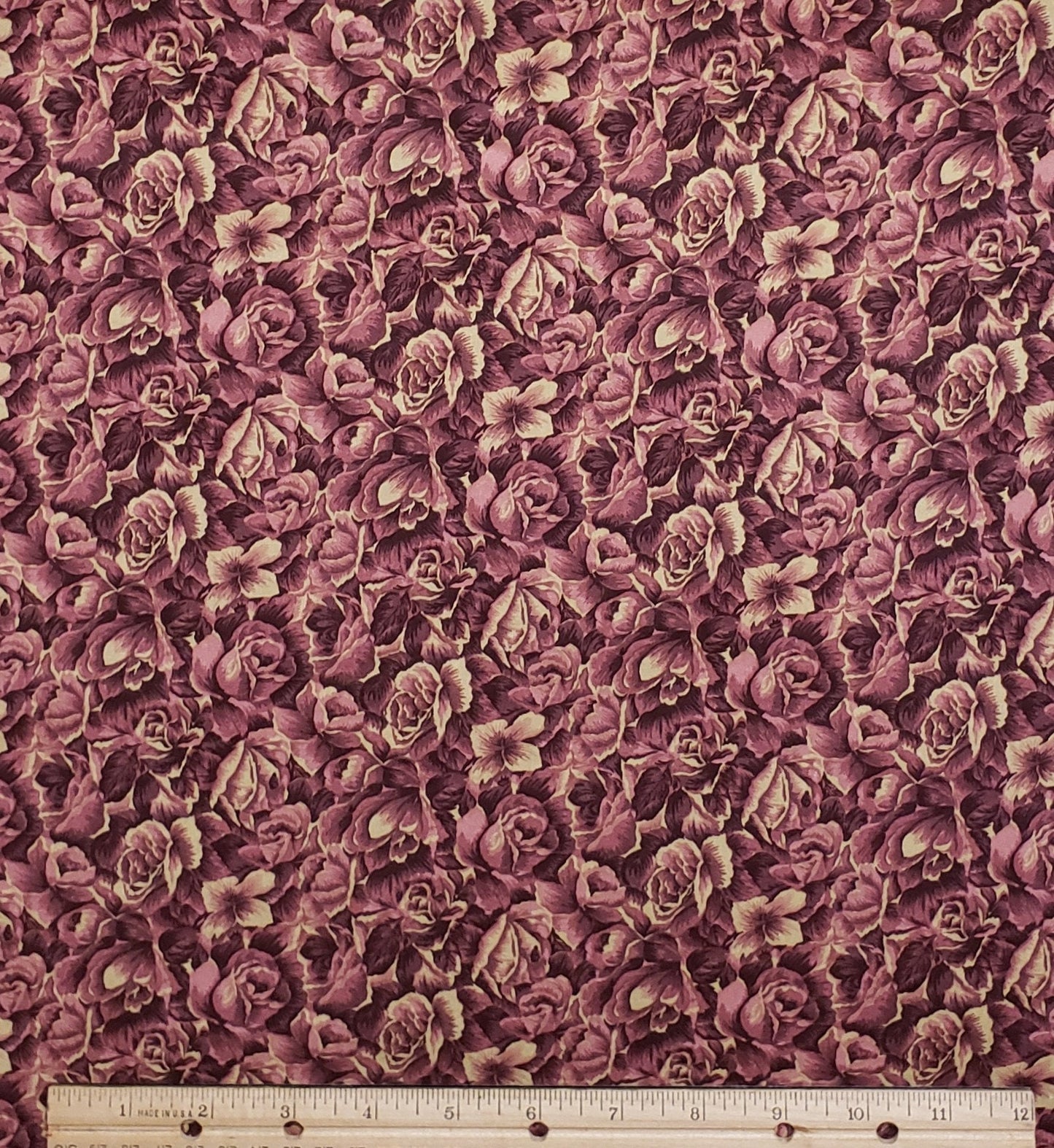 Classic Cottons 2002 - Wine Colored Fabric / Tone-on-Tone Rose Print