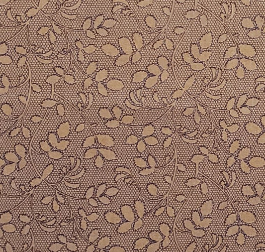 EOB - D# 8348 Shenandoah Collection by Designer's Sketchbook - Tan Fabric / Colonial Style Dark Blue Leaf and Patterned Background