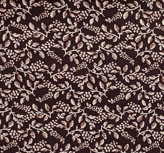 Colonial Style Dark Brown Fabric / Tone-on-Tone Grape Print - Selvage to Selvage Print