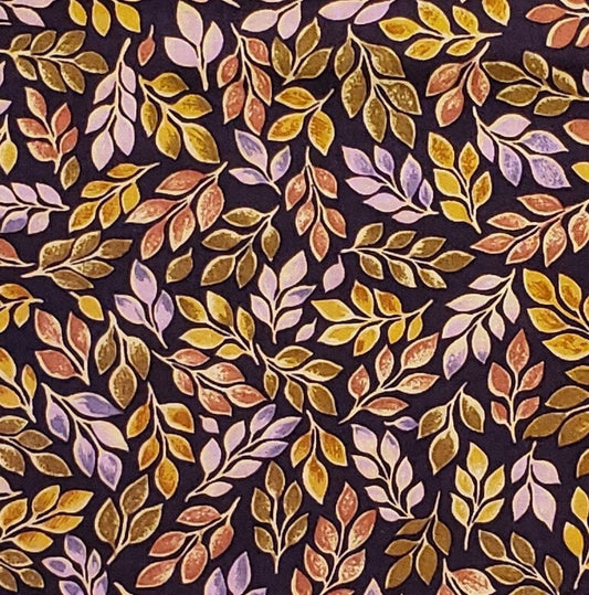 Exclusively for Jo-Ann Stores - Dark Plum Fabric / Gold, Antique Gold, Lavender, Burnt Orange Leaf Pattern