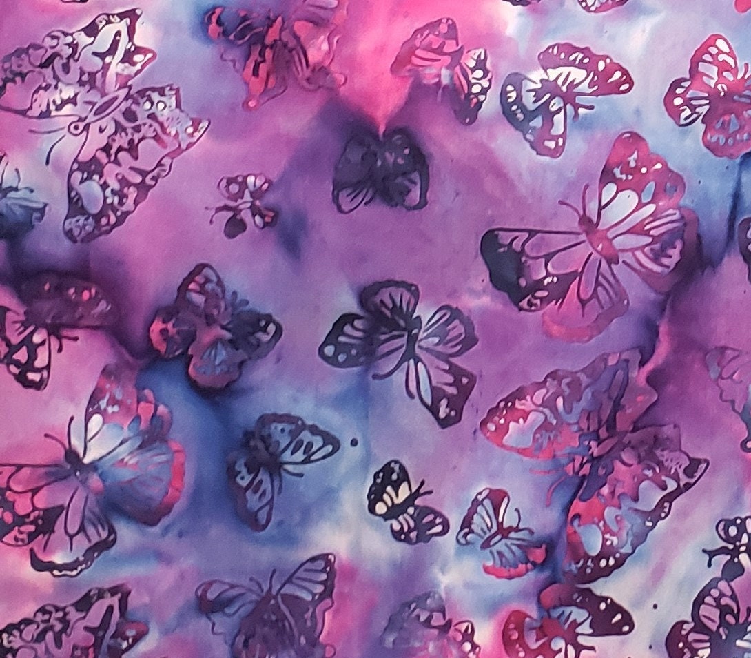 BATIK - Midnight Blue / Fushcia / Bright Pink Fabric / Butterfly Pattern