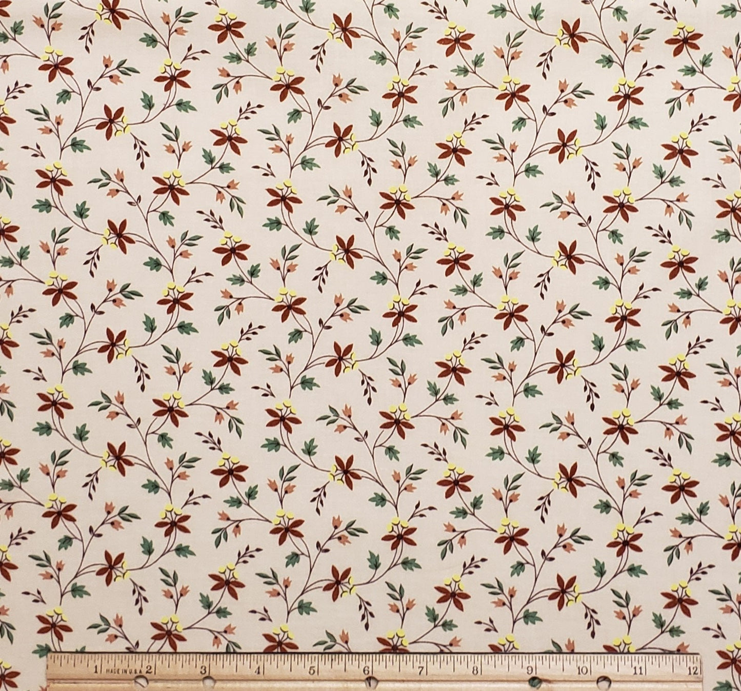 Made Exclusively for Jo-Ann Stores-Pale Coral Fabric / Brown and Yellow Flower and Vine Print