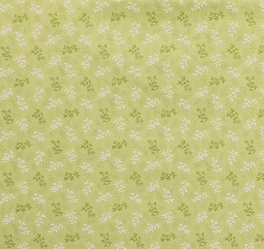 Bright Spring Green Fabric / Darker Green and White Print - Selvage to Selvage Print