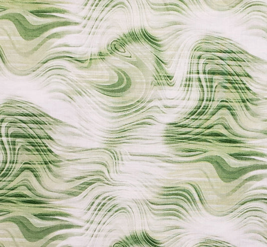 Designed and Produced Exclusively for JoAnn Fabric and Craft Stores - Soft White and Green Wavy Stripe Pattern Fabric