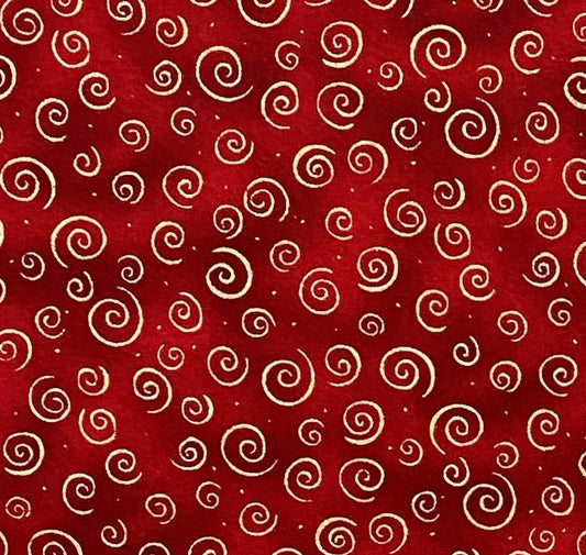 Designed and Produced Exclusively for JoAnn Fabric and Craft Stores - Dark Red Tonal Fabric / Gold Metallic Swirls and Speck Print