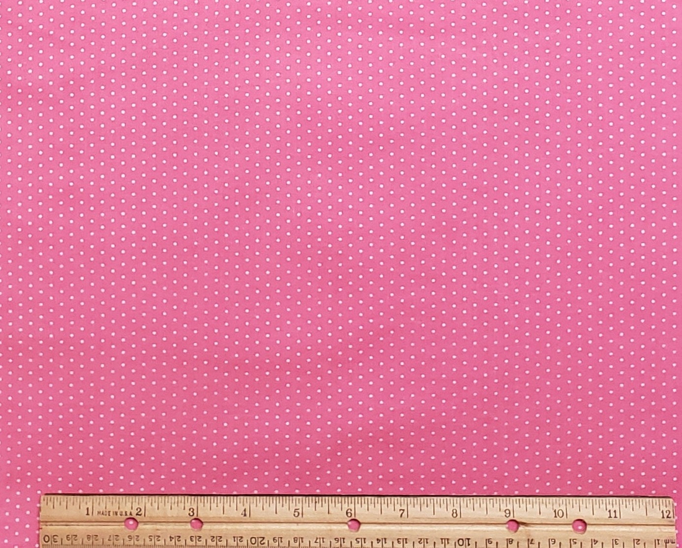 Medium Pink Fabric / White Pin Dots - Selvage to Selvage Print