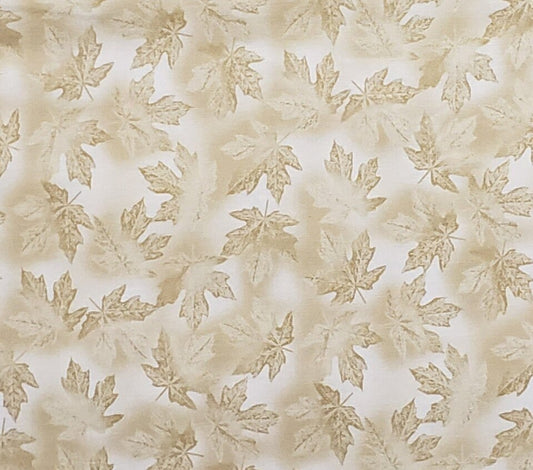 Robert Kaufman Fusions Screen Print D#7517 - Off White and Tan Tonal Fabric / Tan Tonal Leaf Print